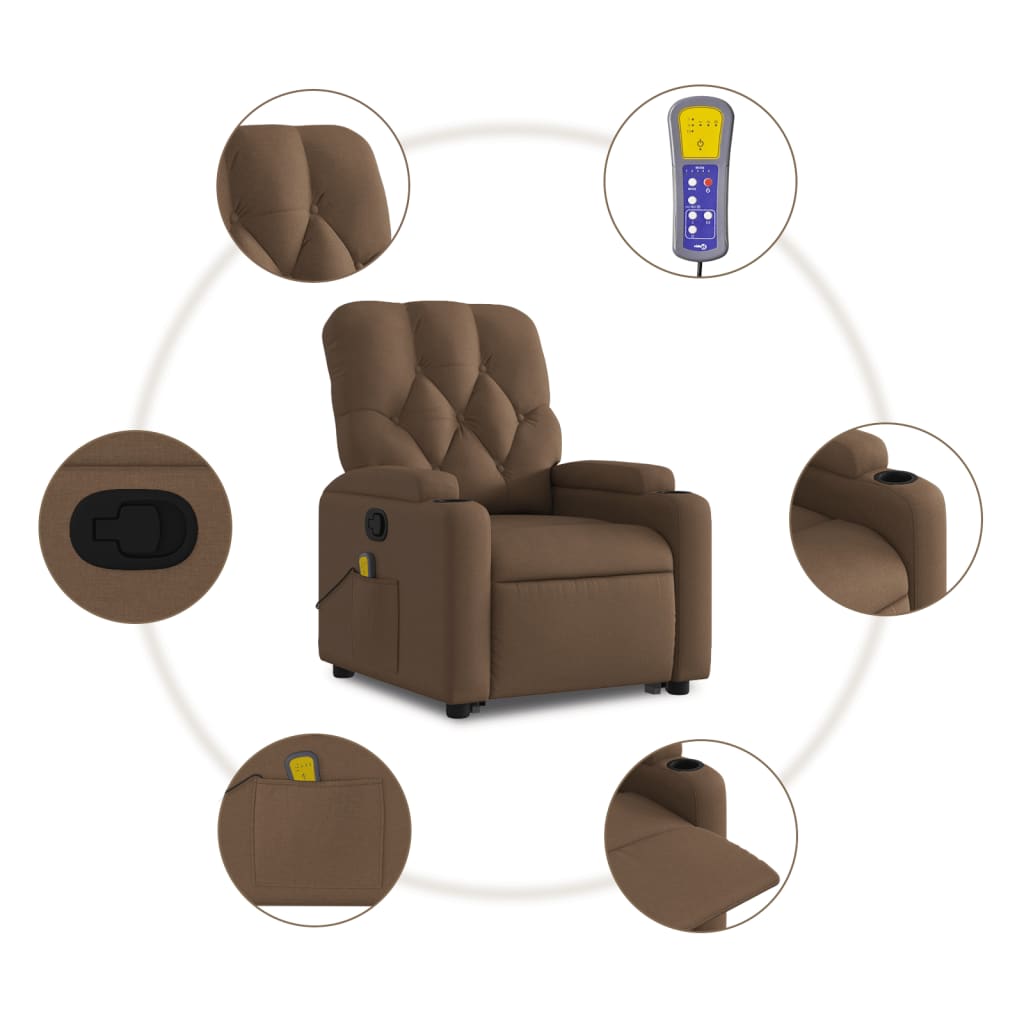Fauteuil de massage avec aide à la verticalisation en tissu marron
