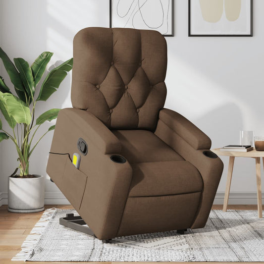 Fauteuil de massage avec aide à la verticalisation en tissu marron