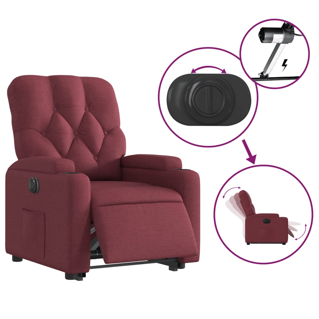 Fauteuil relax avec releveur électrique en tissu rouge vin