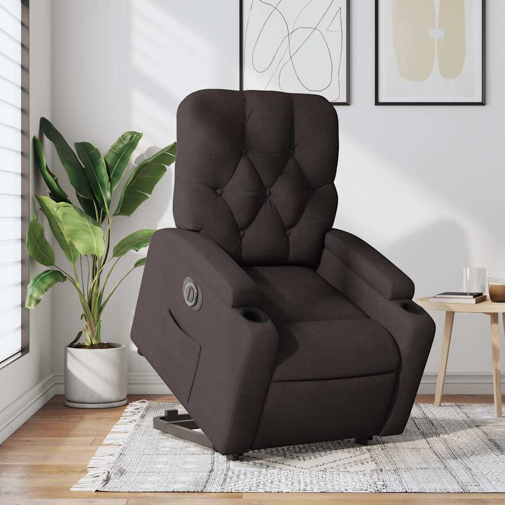 Relaxsessel mit Aufstehhilfe Elektrisch Dunkelbraun Stoff