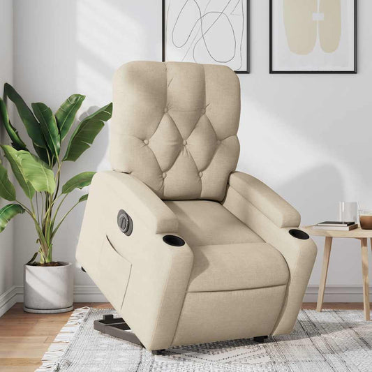 Relaxsessel mit Aufstehhilfe Elektrisch Creme Stoff