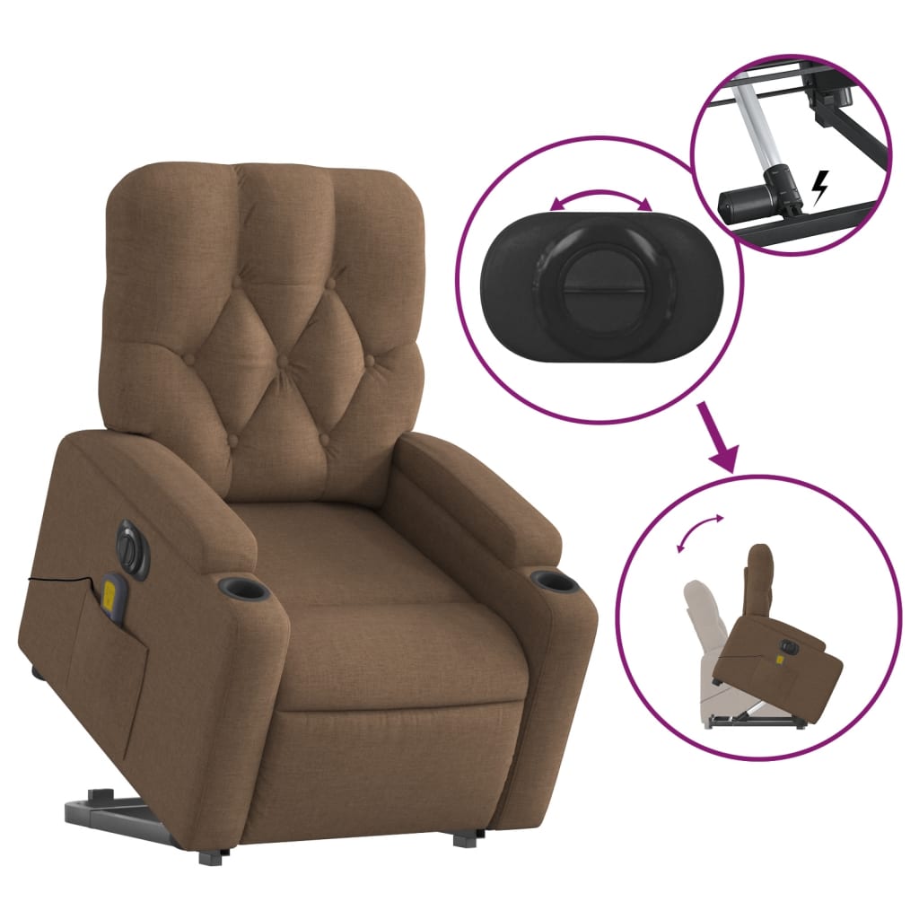 Fauteuil de massage électrique avec aide à la verticalisation en tissu marron