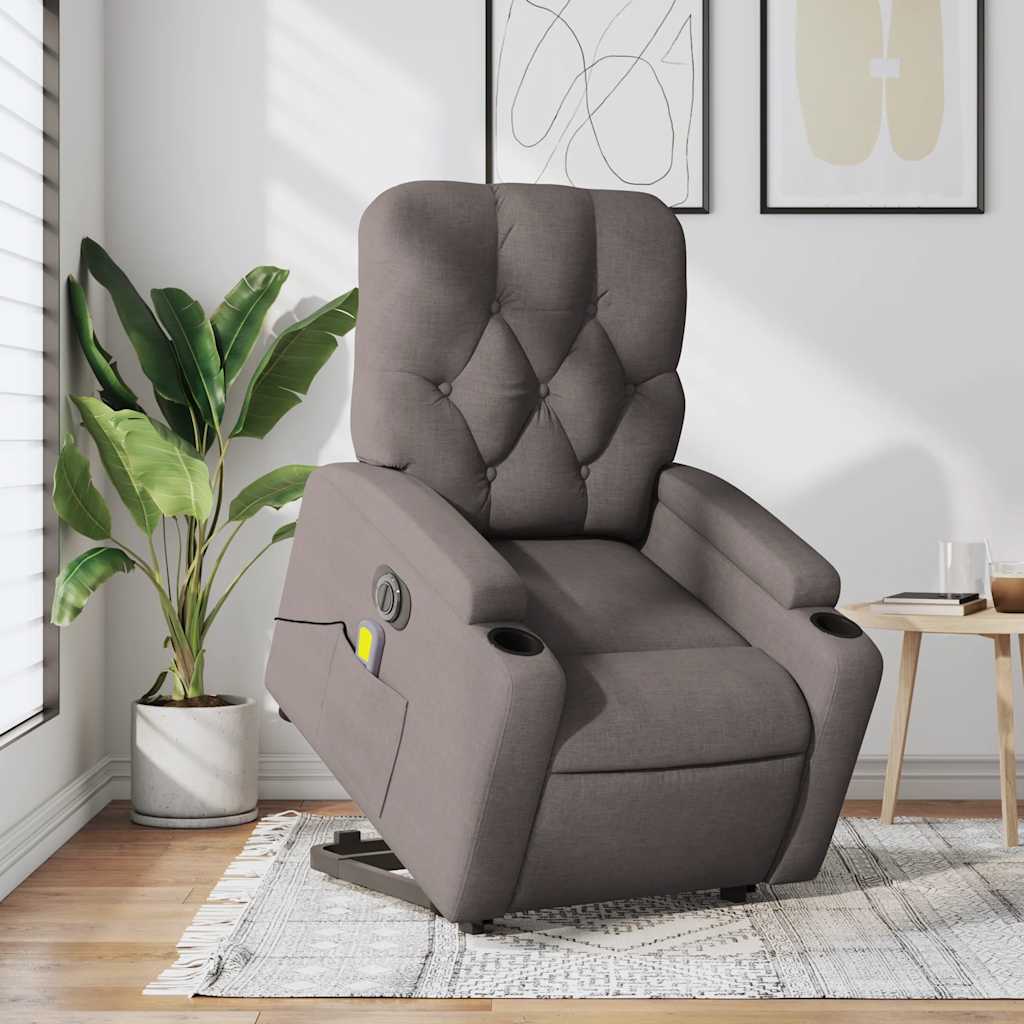 Elektrischer Massagesessel mit Aufstehhilfe Taupe Stoff