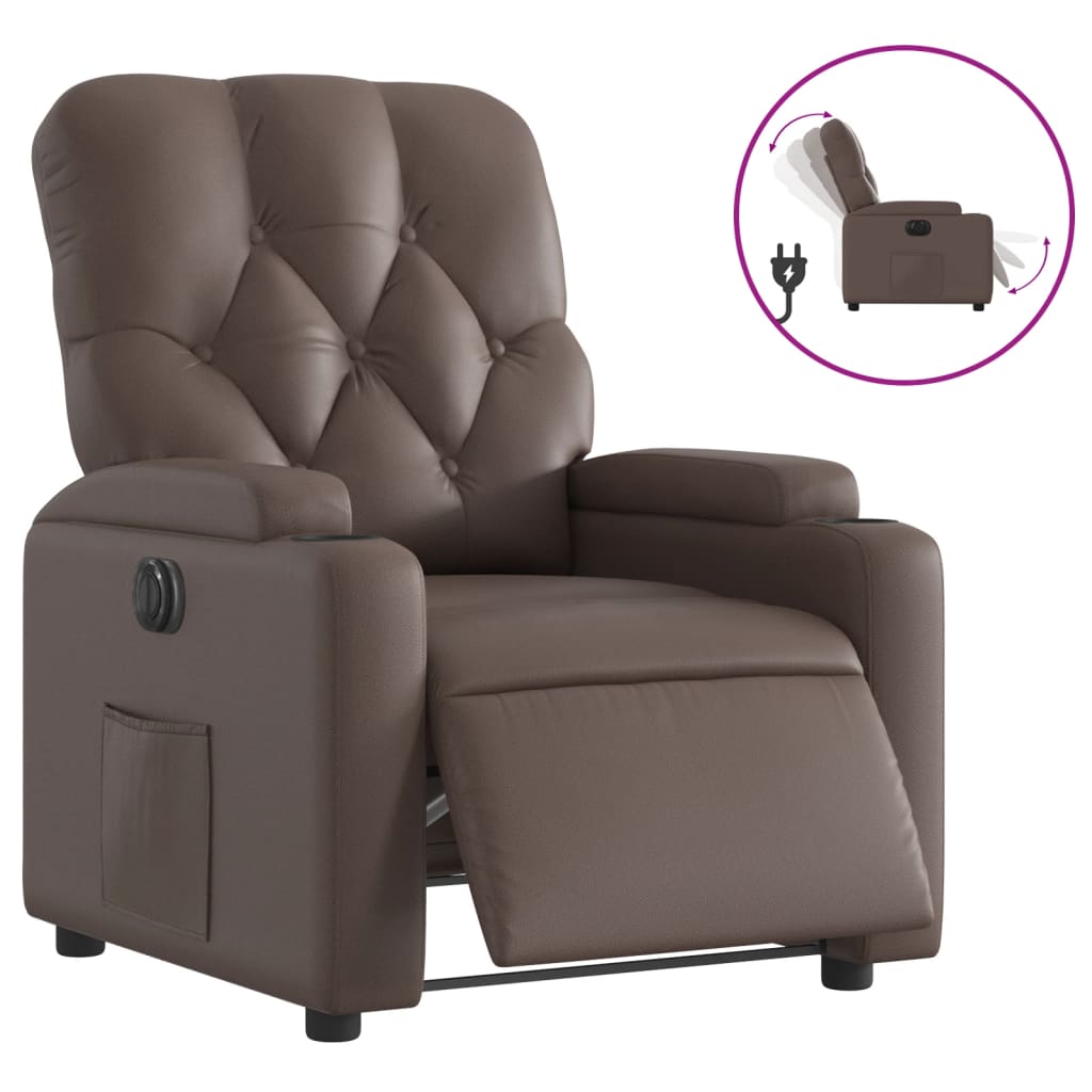 Fauteuil inclinable électrique en simili cuir marron