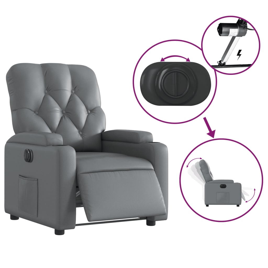 Fauteuil inclinable électrique en similicuir gris