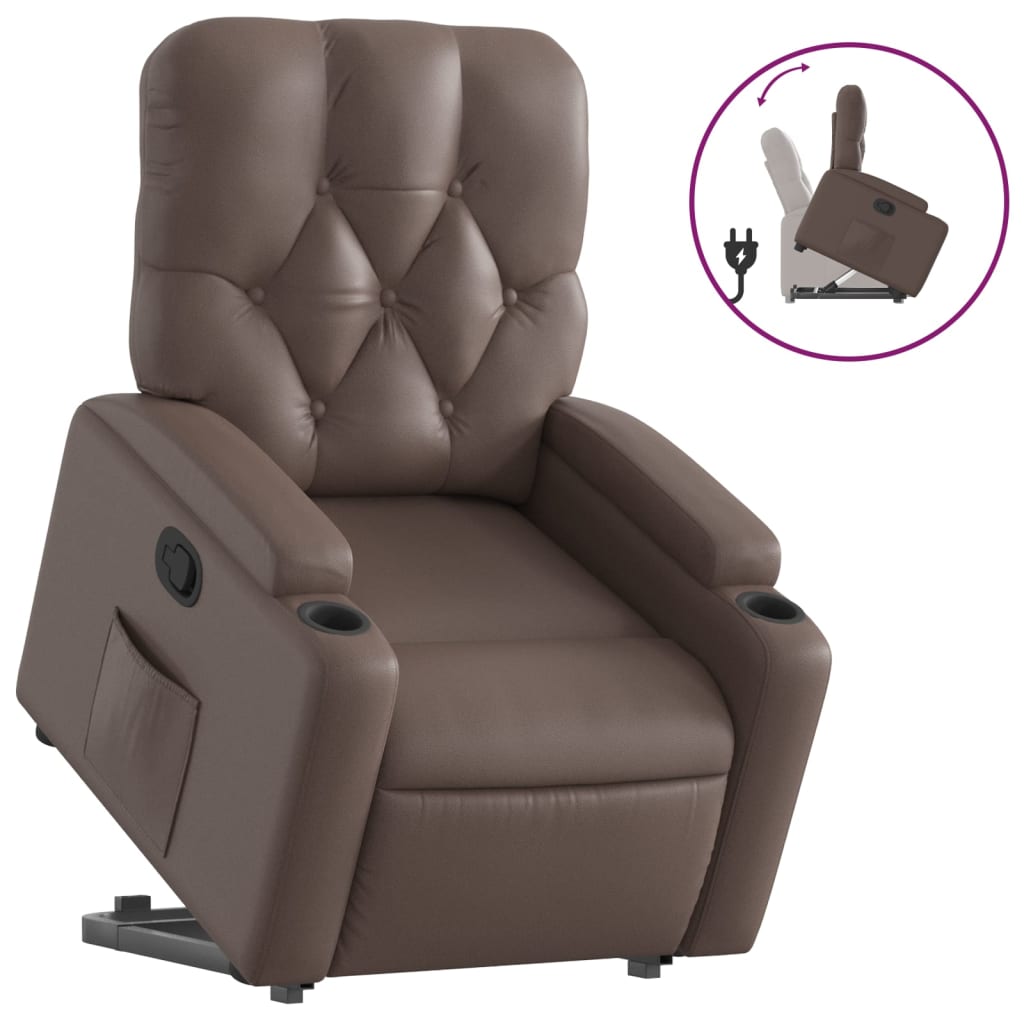 Fauteuil inclinable avec aide à la verticalisation en similicuir marron