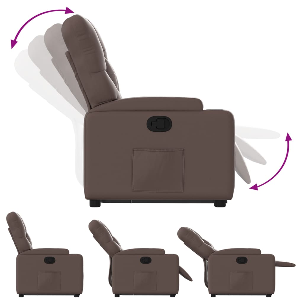 Fauteuil inclinable avec aide à la verticalisation en similicuir marron
