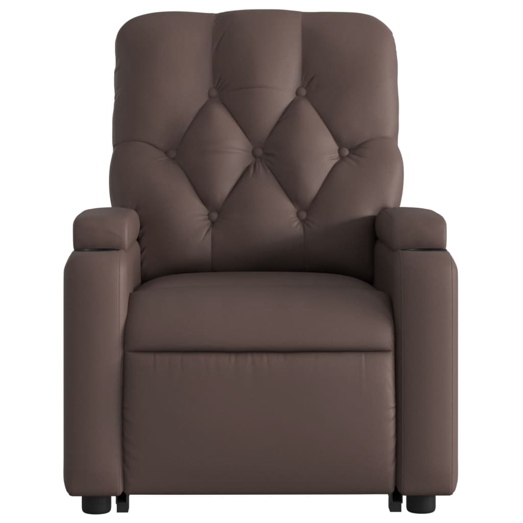 Fauteuil inclinable avec aide à la verticalisation en similicuir marron