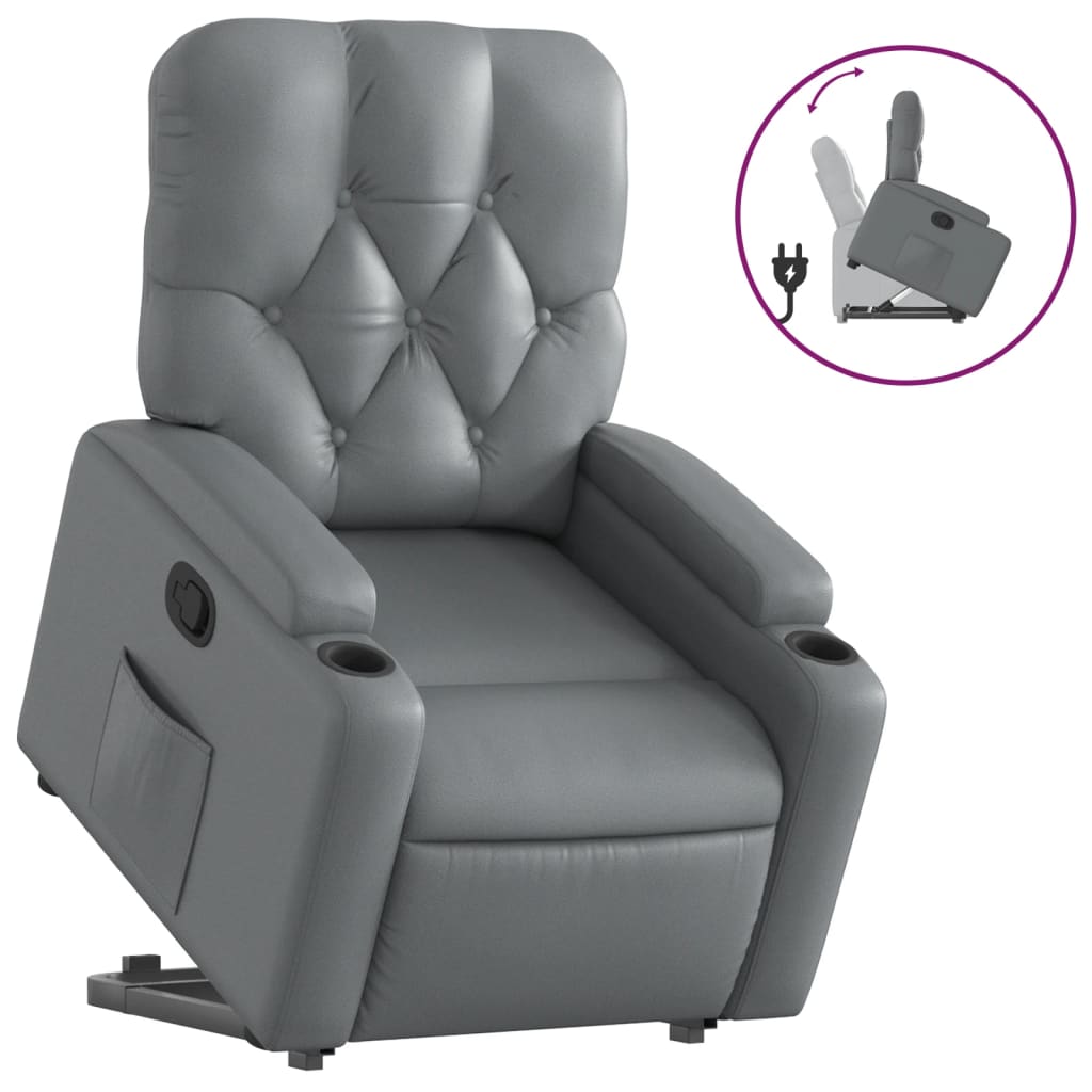 Fauteuil inclinable avec aide à la verticalisation, similicuir gris