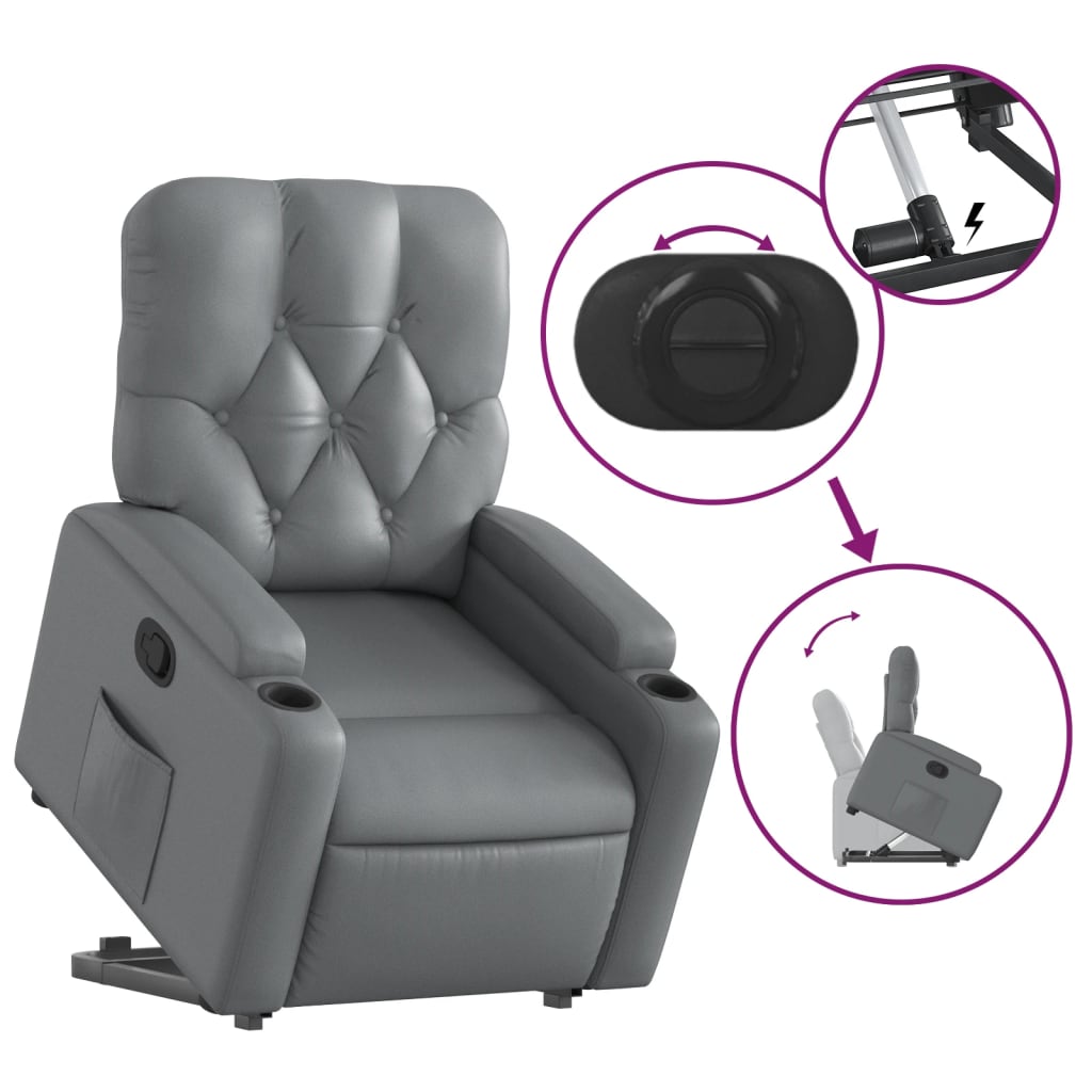Fauteuil inclinable avec aide à la verticalisation, similicuir gris