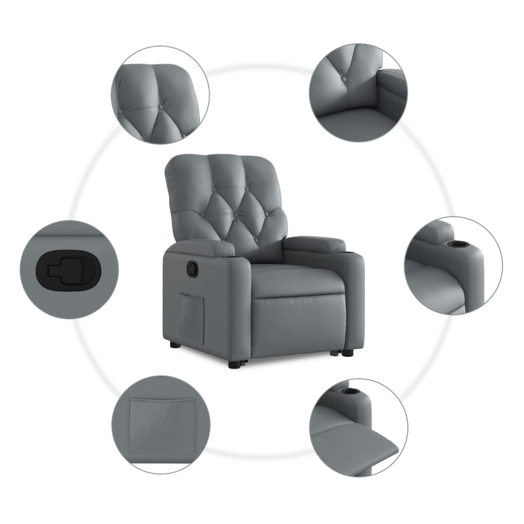 Fauteuil inclinable avec aide à la verticalisation, similicuir gris