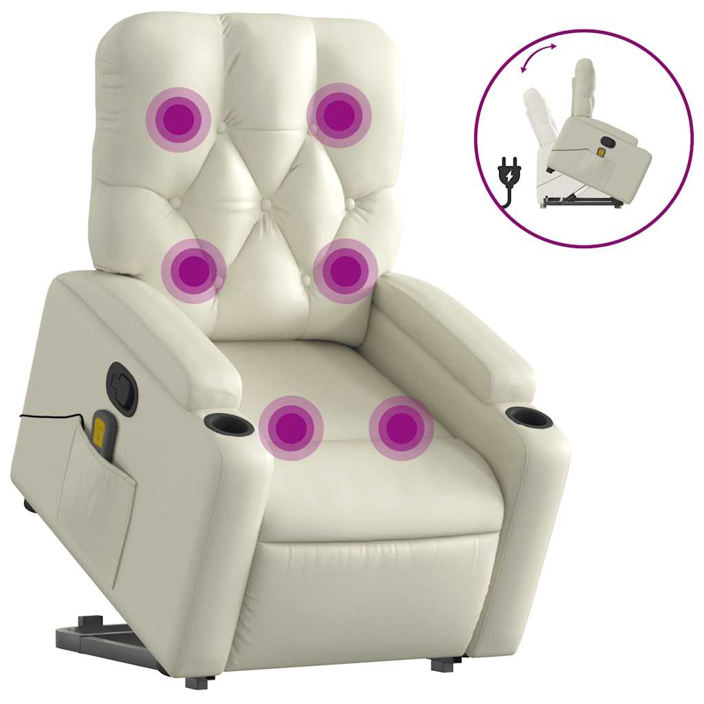 Fauteuil de massage avec aide au verticalisation en cuir artificiel crème