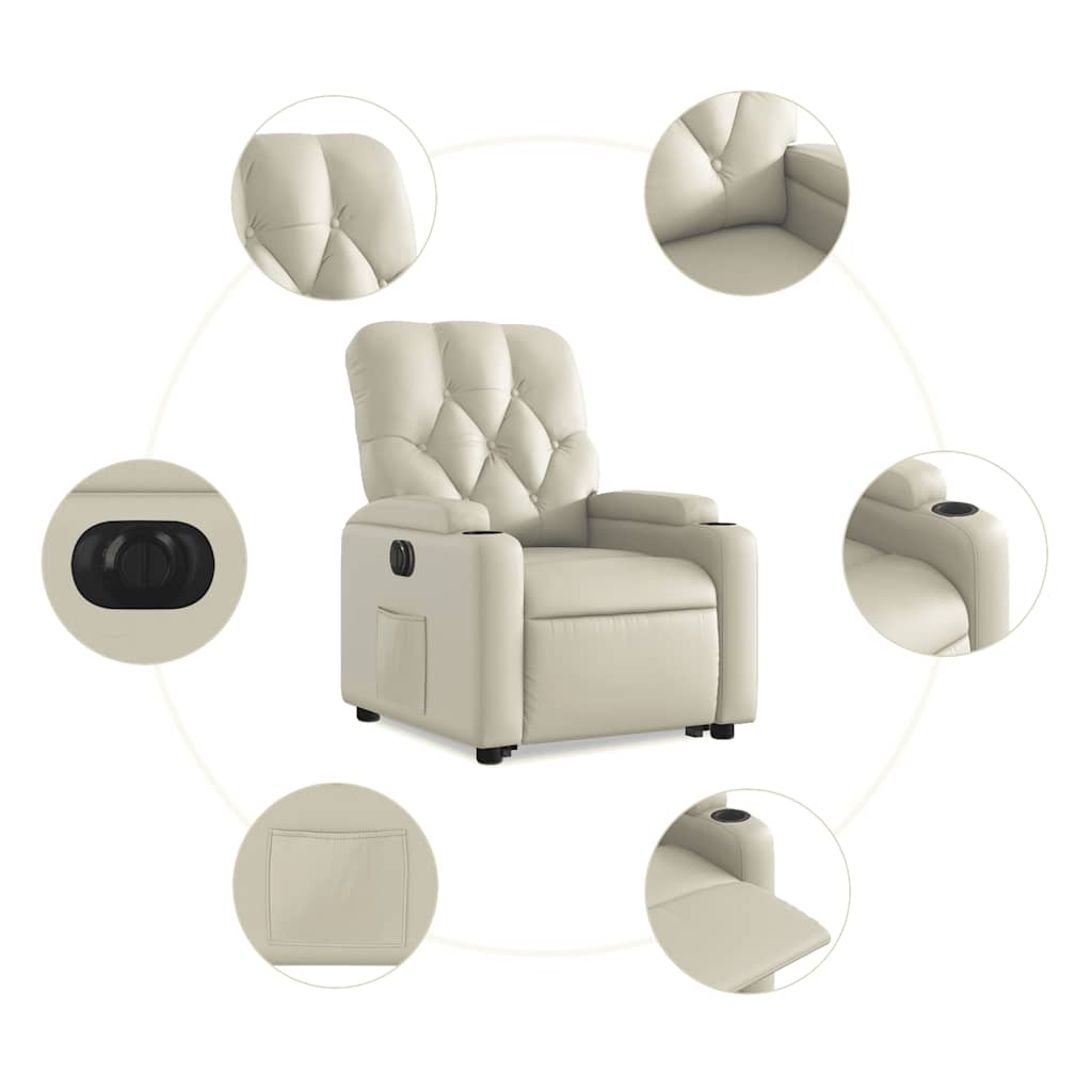 Relaxsessel mit Aufstehhilfe Elektrisch Creme Kunstleder