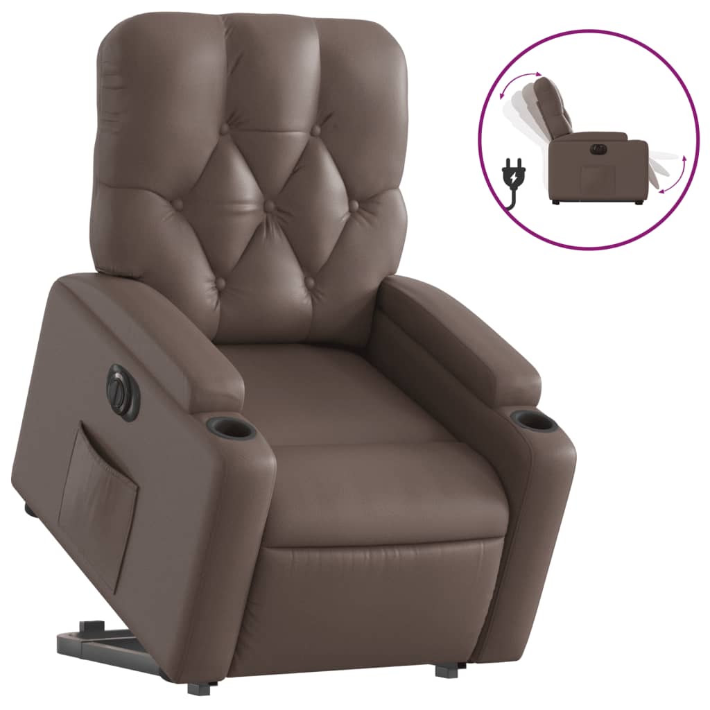 Fauteuil inclinable avec releveur électrique, simili cuir marron