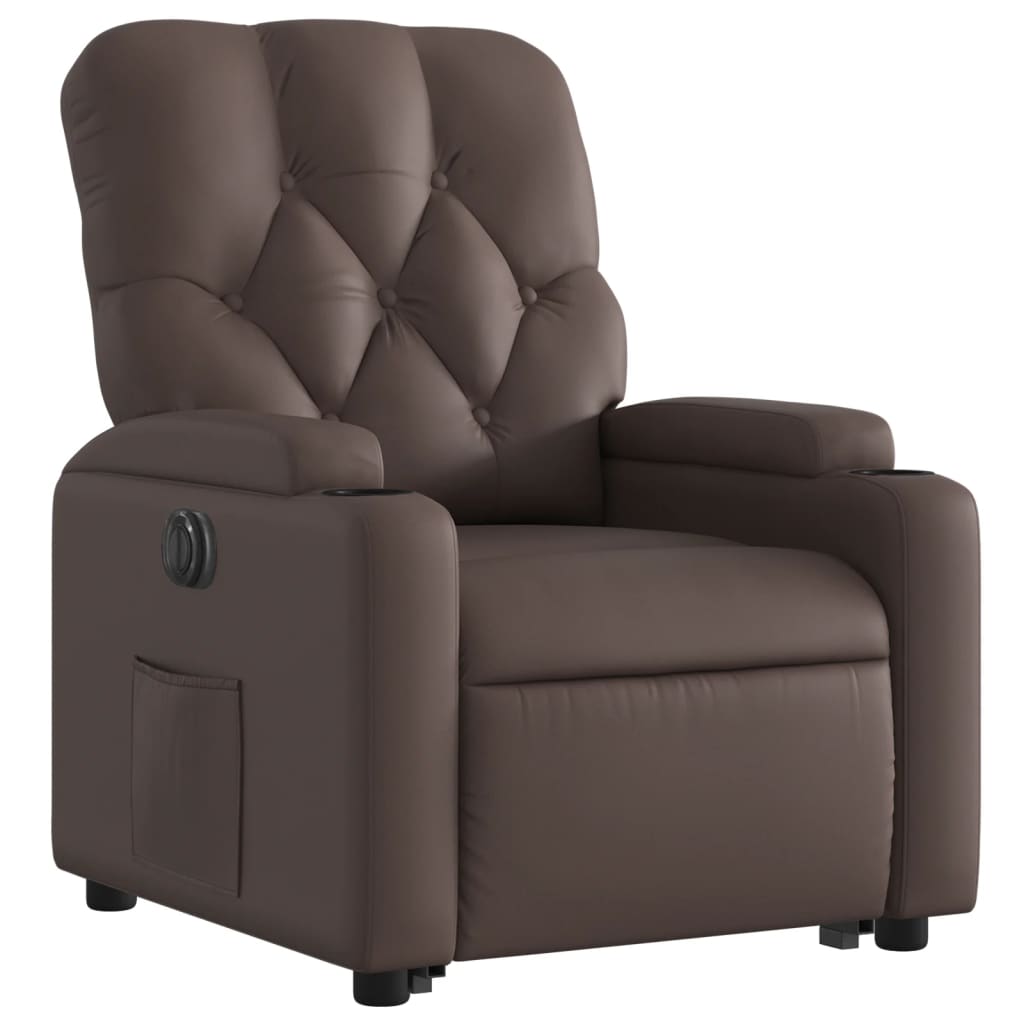 Fauteuil inclinable avec releveur électrique, simili cuir marron