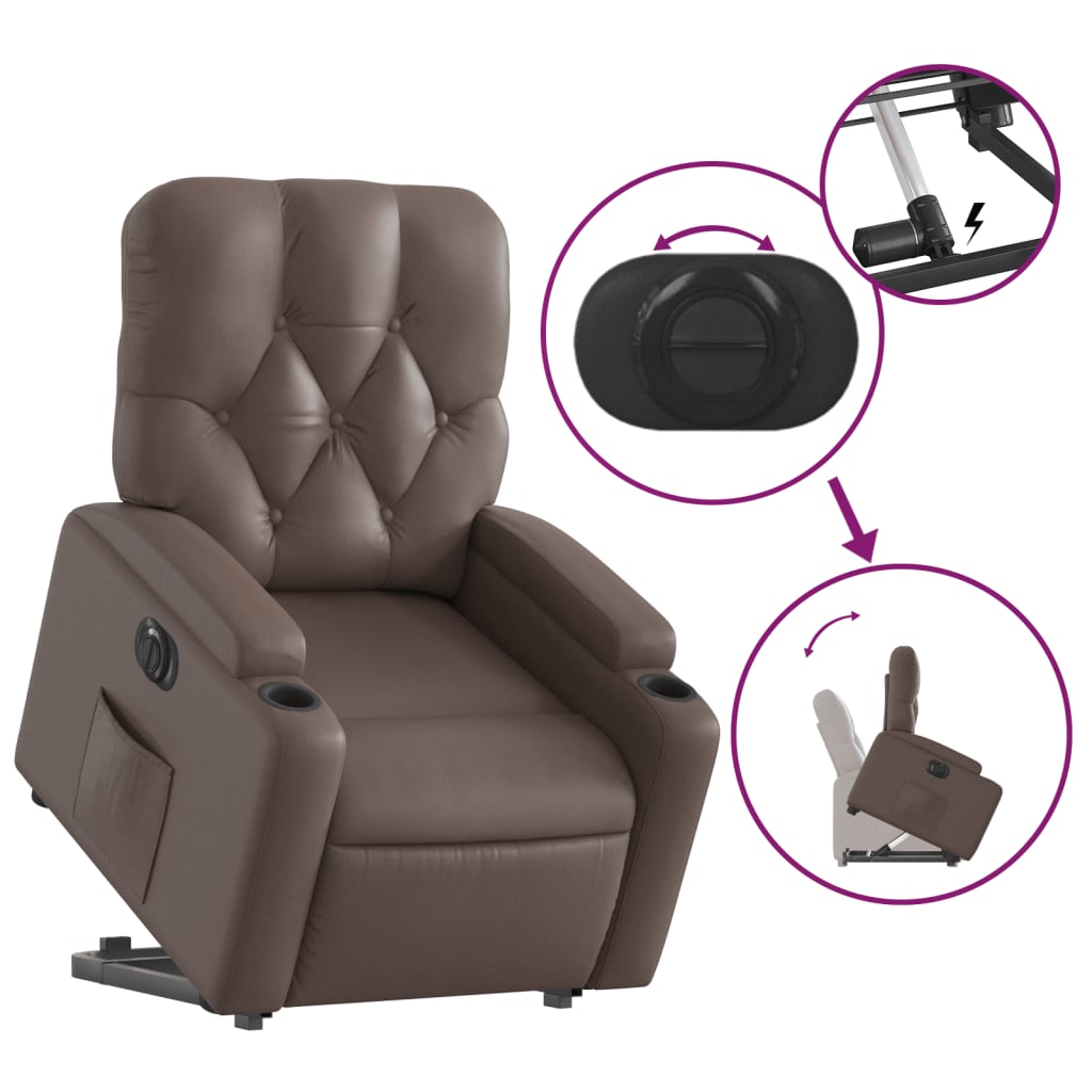 Fauteuil inclinable avec releveur électrique, simili cuir marron