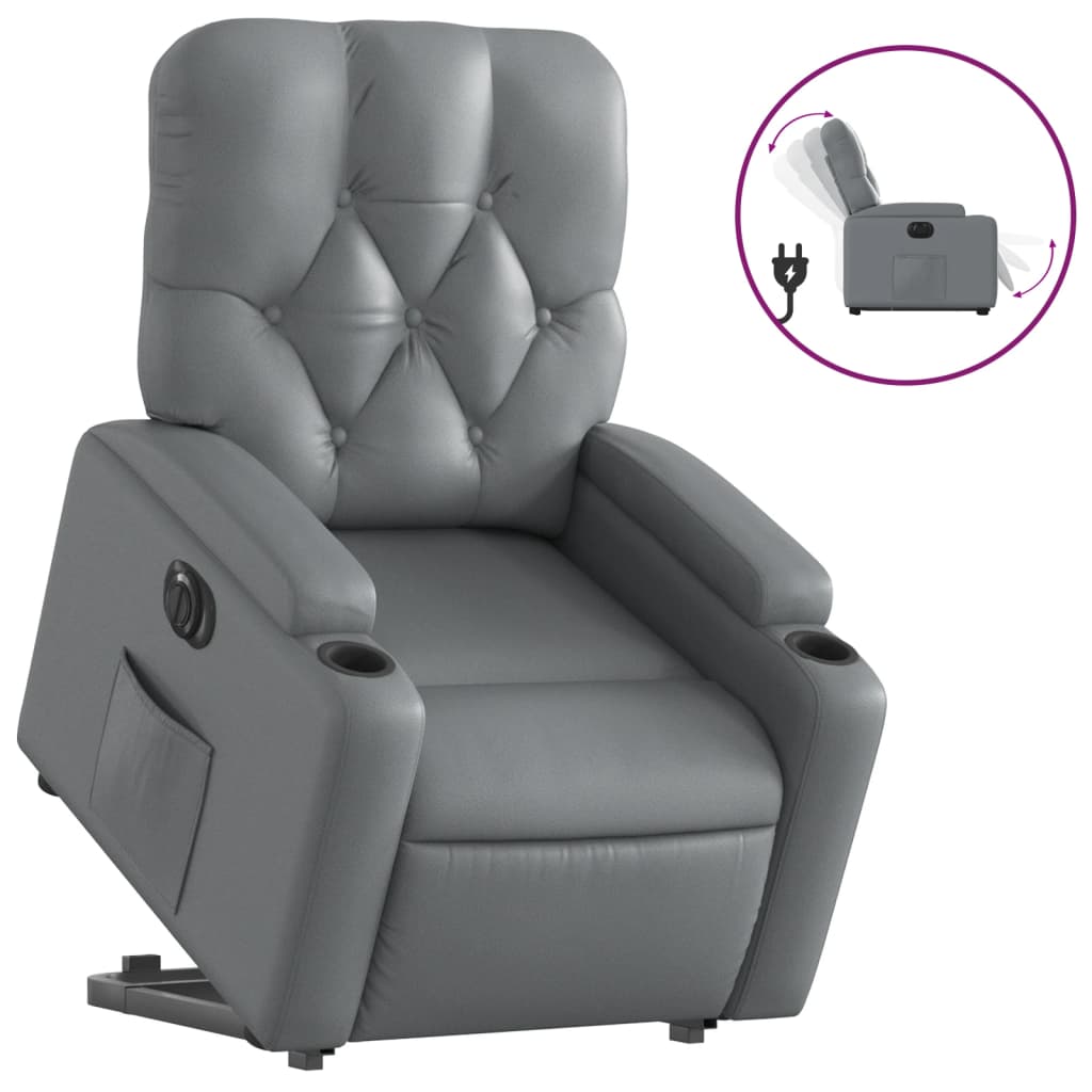 Fauteuil inclinable avec aide électrique au verticalisation, gris, simili cuir