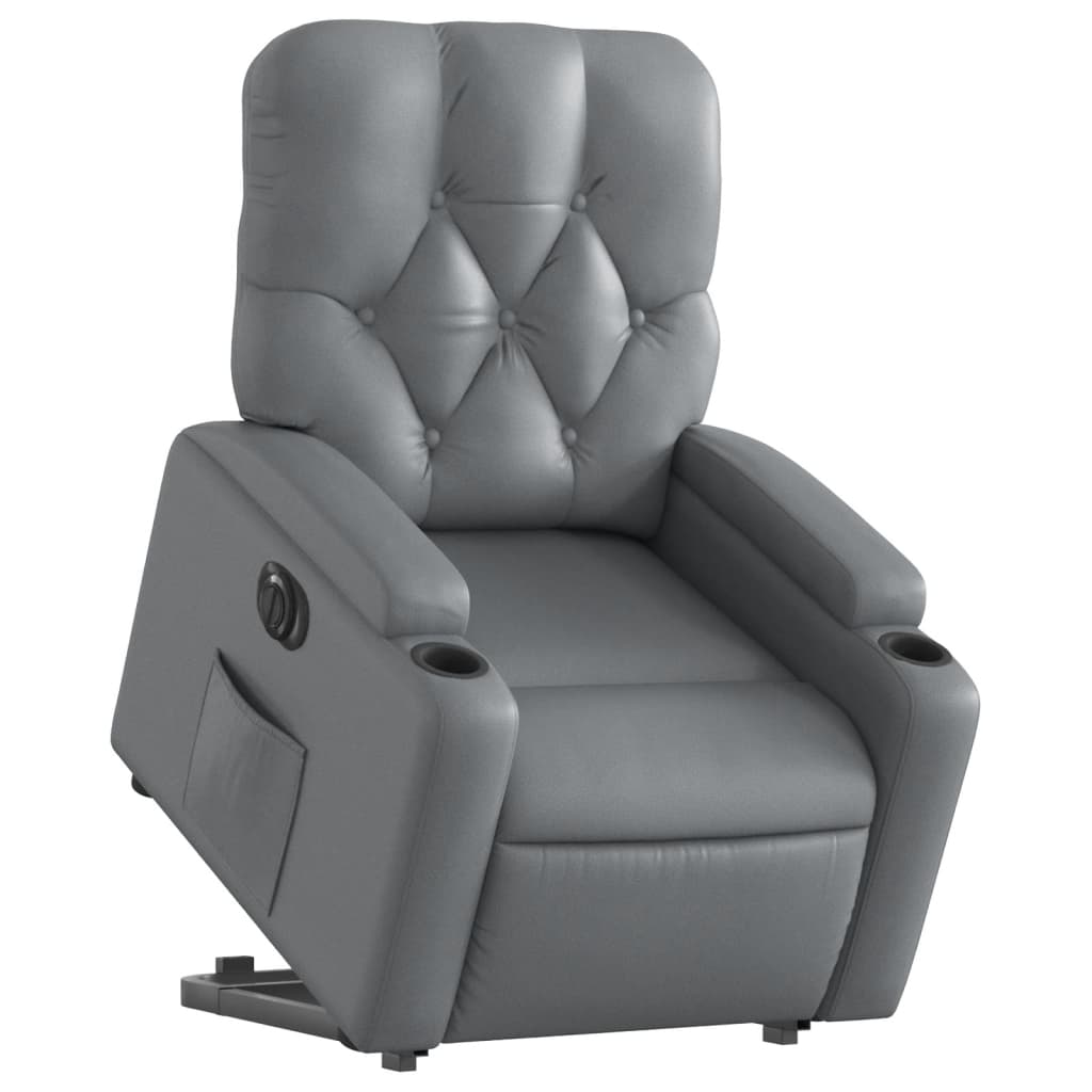 Fauteuil inclinable avec aide électrique au verticalisation, gris, simili cuir
