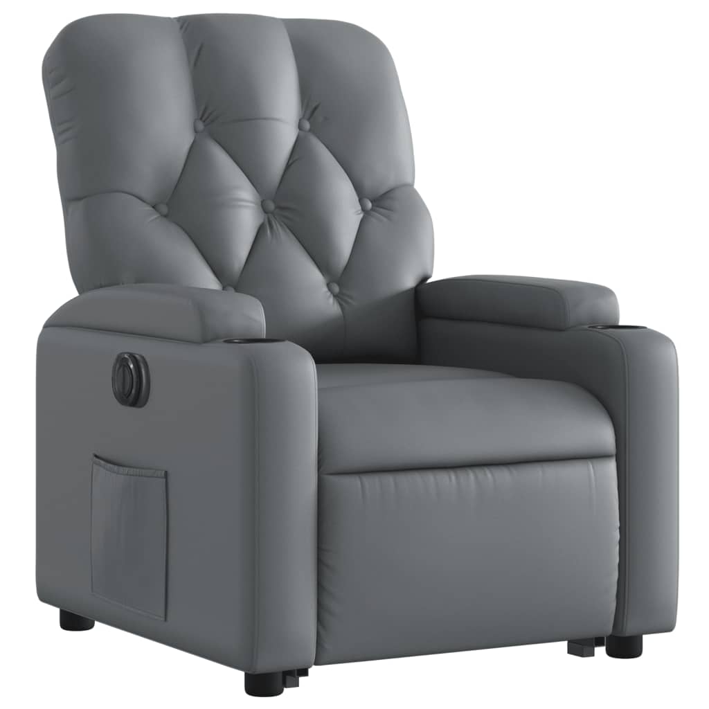Fauteuil inclinable avec aide électrique au verticalisation, gris, simili cuir