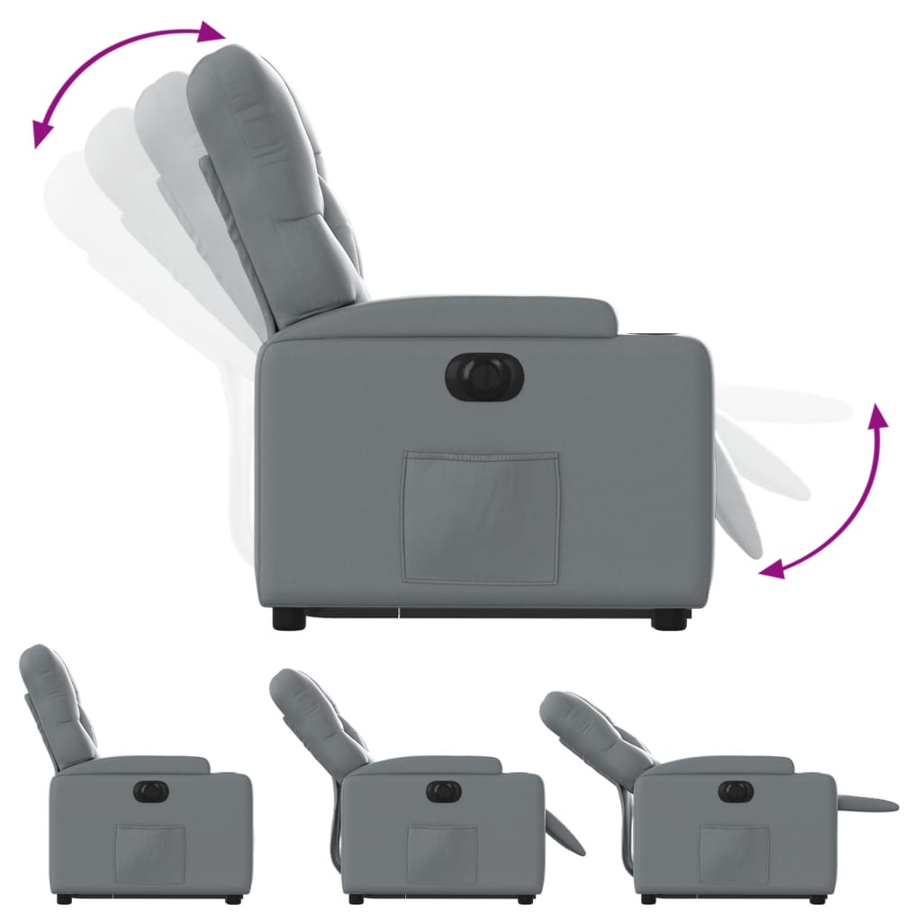 Fauteuil inclinable avec aide électrique au verticalisation, gris, simili cuir