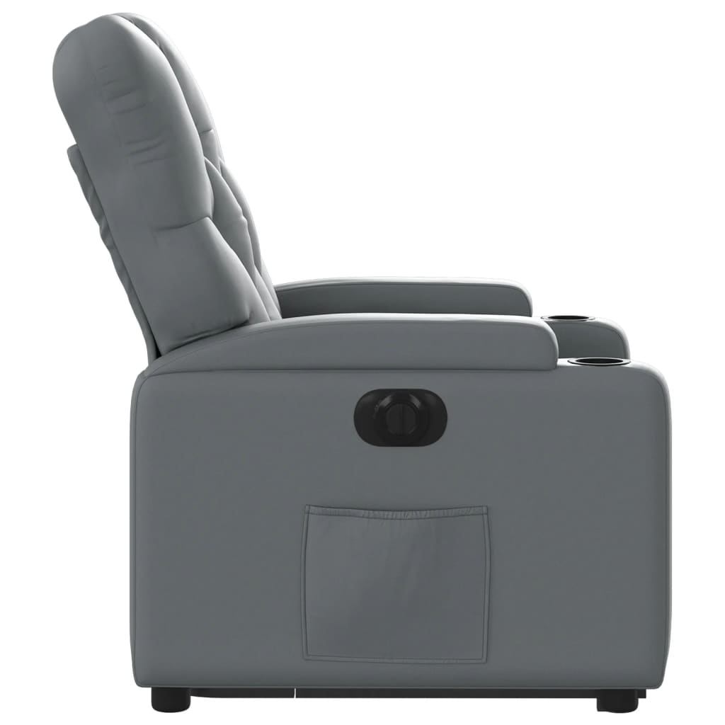 Fauteuil inclinable avec aide électrique au verticalisation, gris, simili cuir