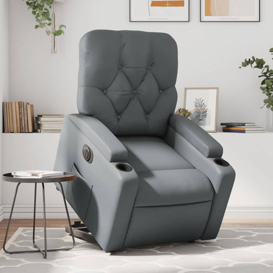 Fauteuil inclinable avec aide électrique au verticalisation, gris, simili cuir