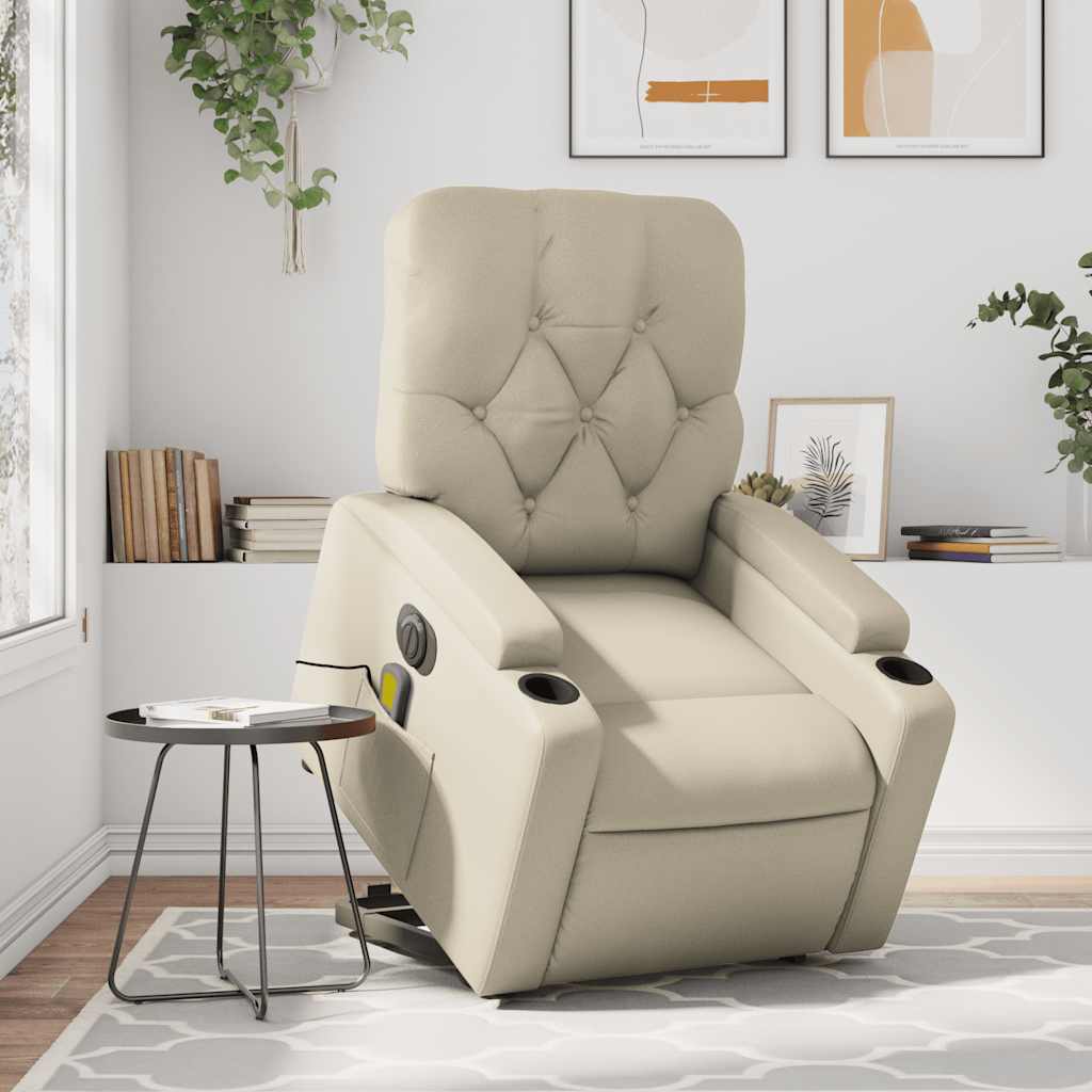 Massagesessel mit Aufstehhilfe Elektrisch Creme Kunstleder