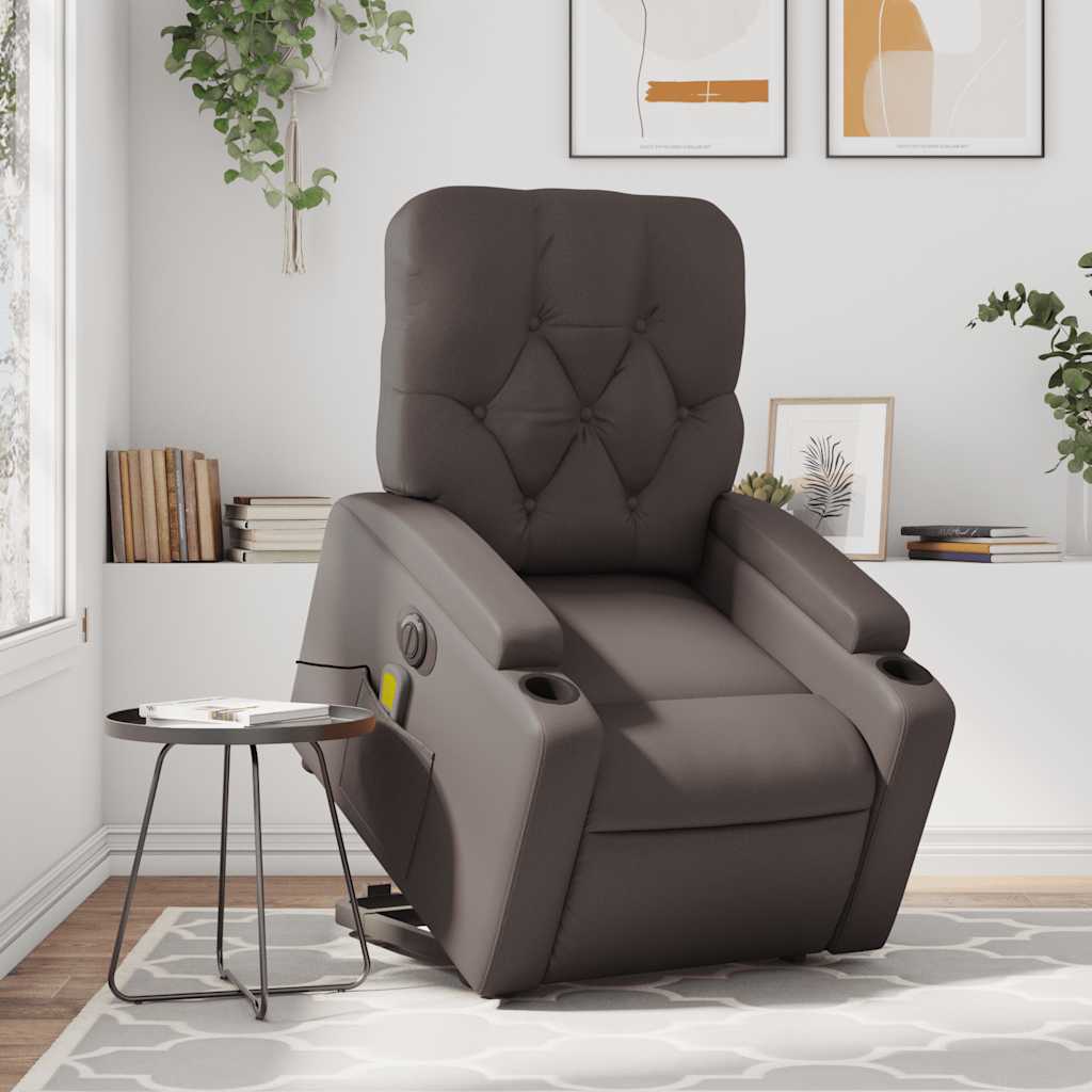 Massagesessel mit Aufstehhilfe Elektrisch Braun Kunstleder