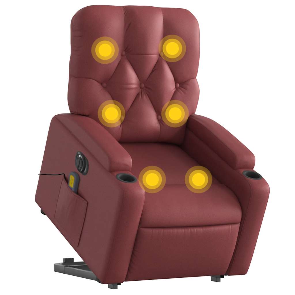 Massagesessel mit Aufstehhilfe Elektrisch Weinrot Kunstleder
