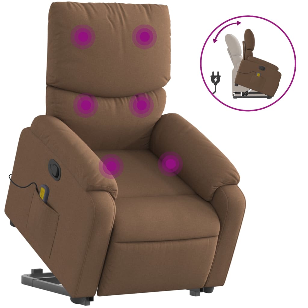 Fauteuil de massage avec aide à la verticalisation en tissu marron