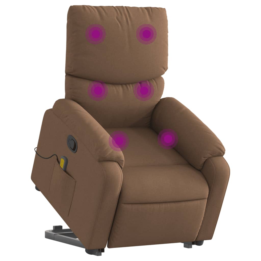 Fauteuil de massage avec aide à la verticalisation en tissu marron