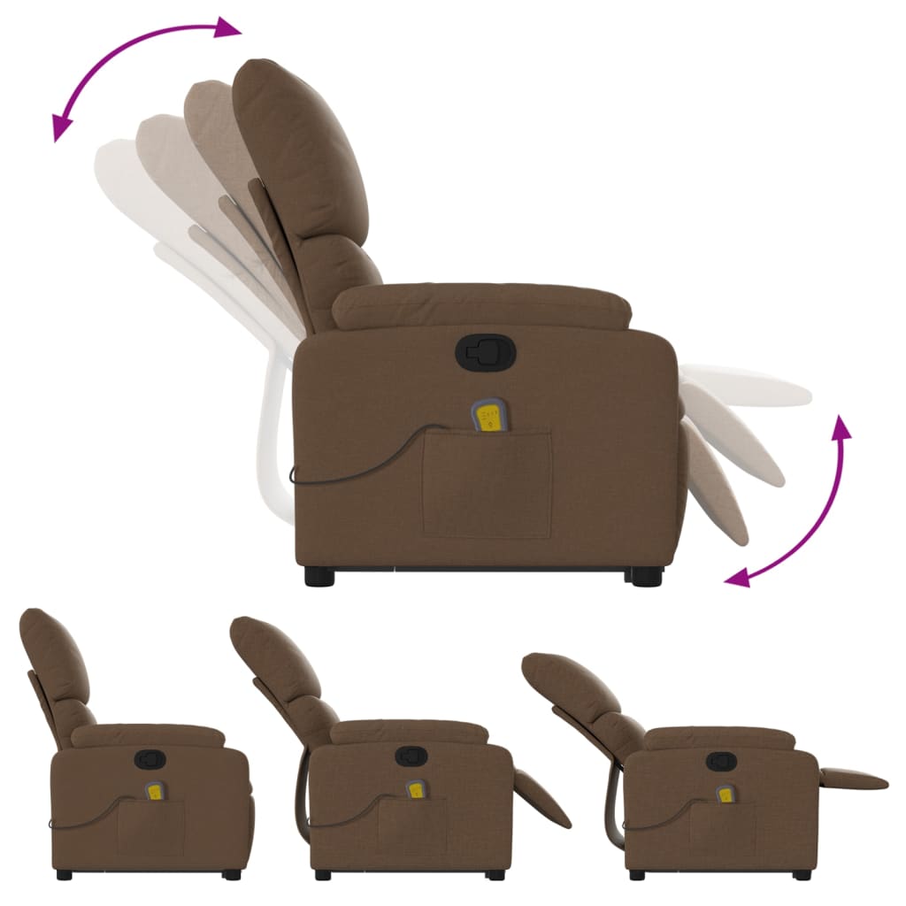 Fauteuil de massage avec aide à la verticalisation en tissu marron