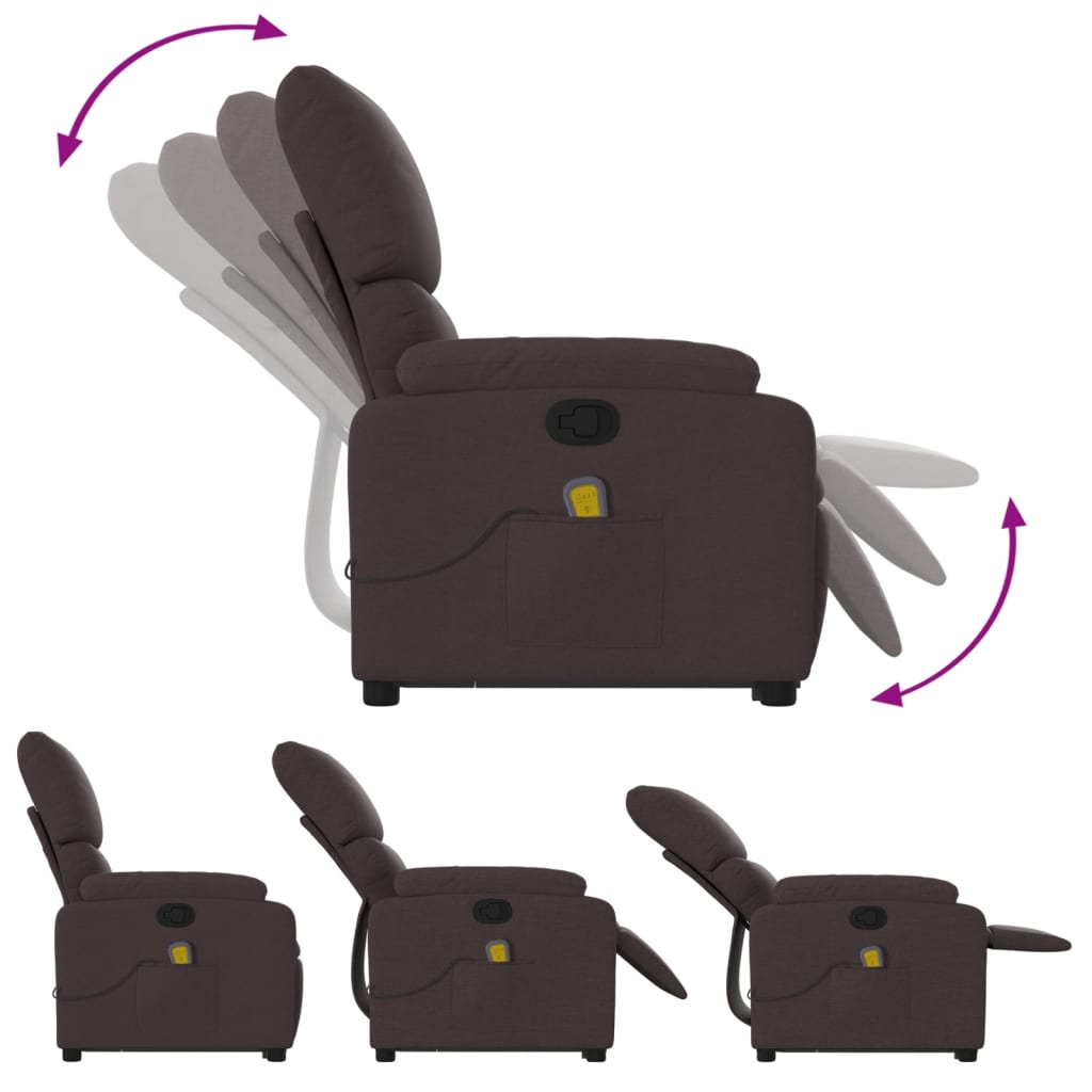 Fauteuil de massage avec aide à la verticalisation en tissu marron foncé