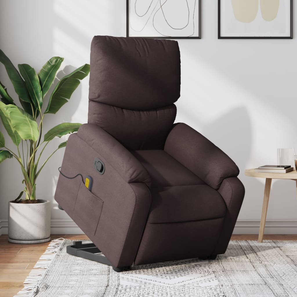 Fauteuil de massage avec aide à la verticalisation en tissu marron foncé