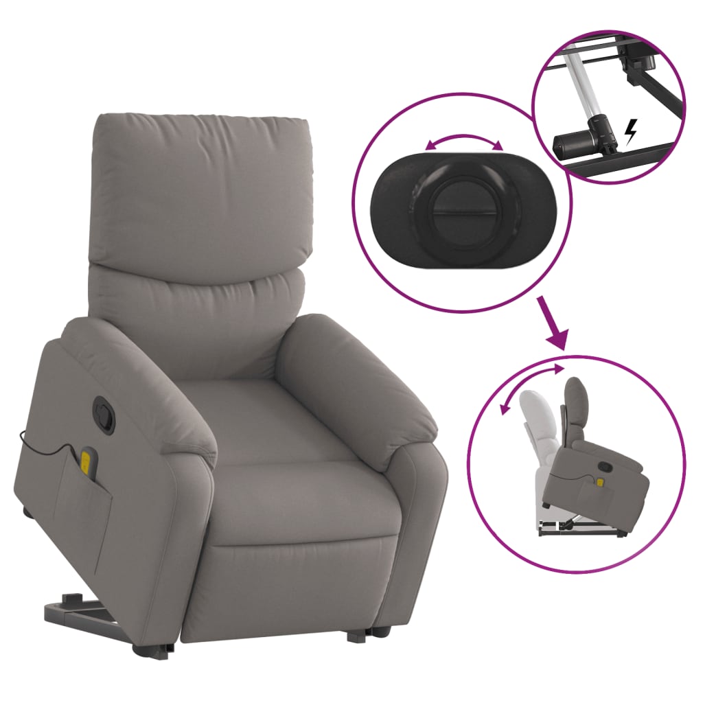 Fauteuil de massage avec aide au verticalisation en tissu taupe