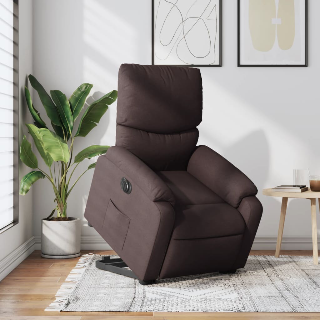 Relaxsessel mit Aufstehhilfe Elektrisch Dunkelbraun Stoff