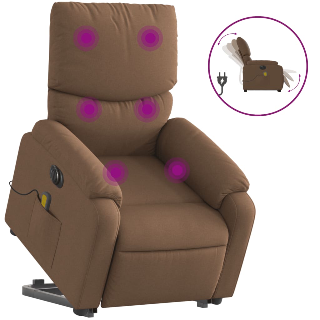 Fauteuil de massage électrique avec aide à la verticalisation en tissu marron