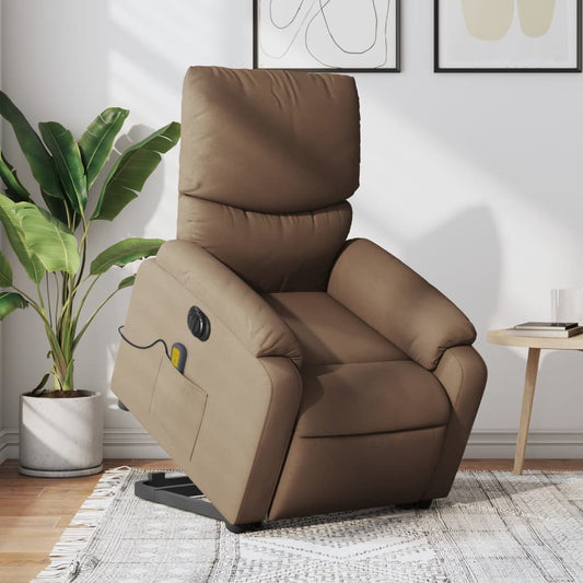 Fauteuil de massage électrique avec aide à la verticalisation en tissu marron