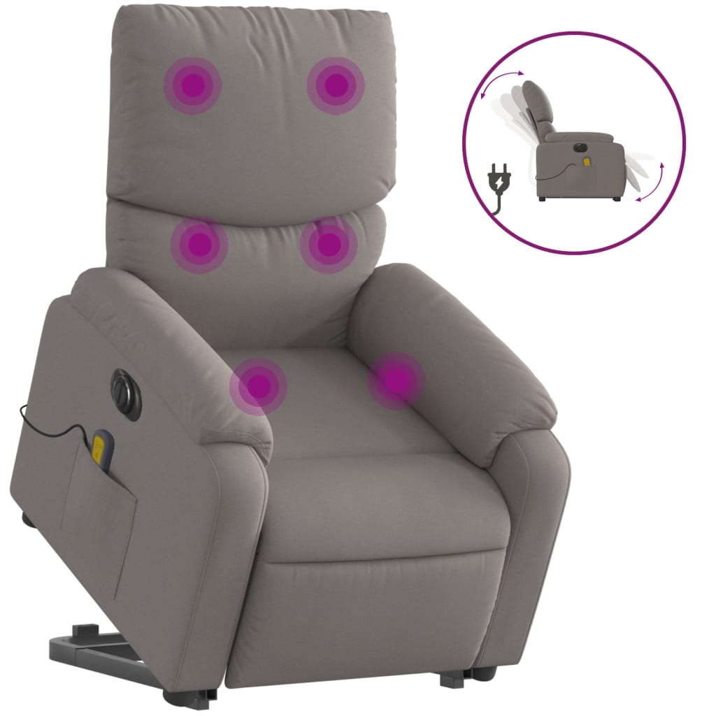 Fauteuil de massage électrique avec aide au verticalisation en tissu taupe