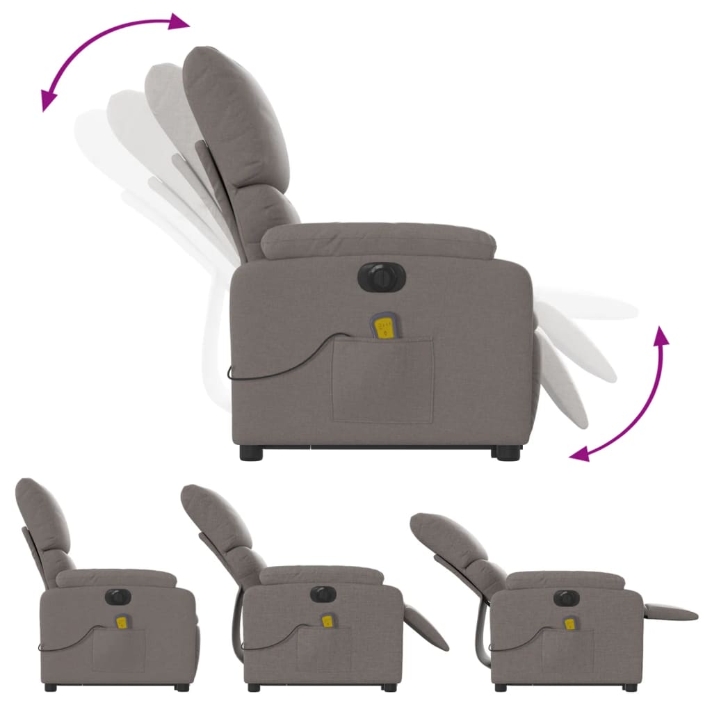 Fauteuil de massage électrique avec aide au verticalisation en tissu taupe