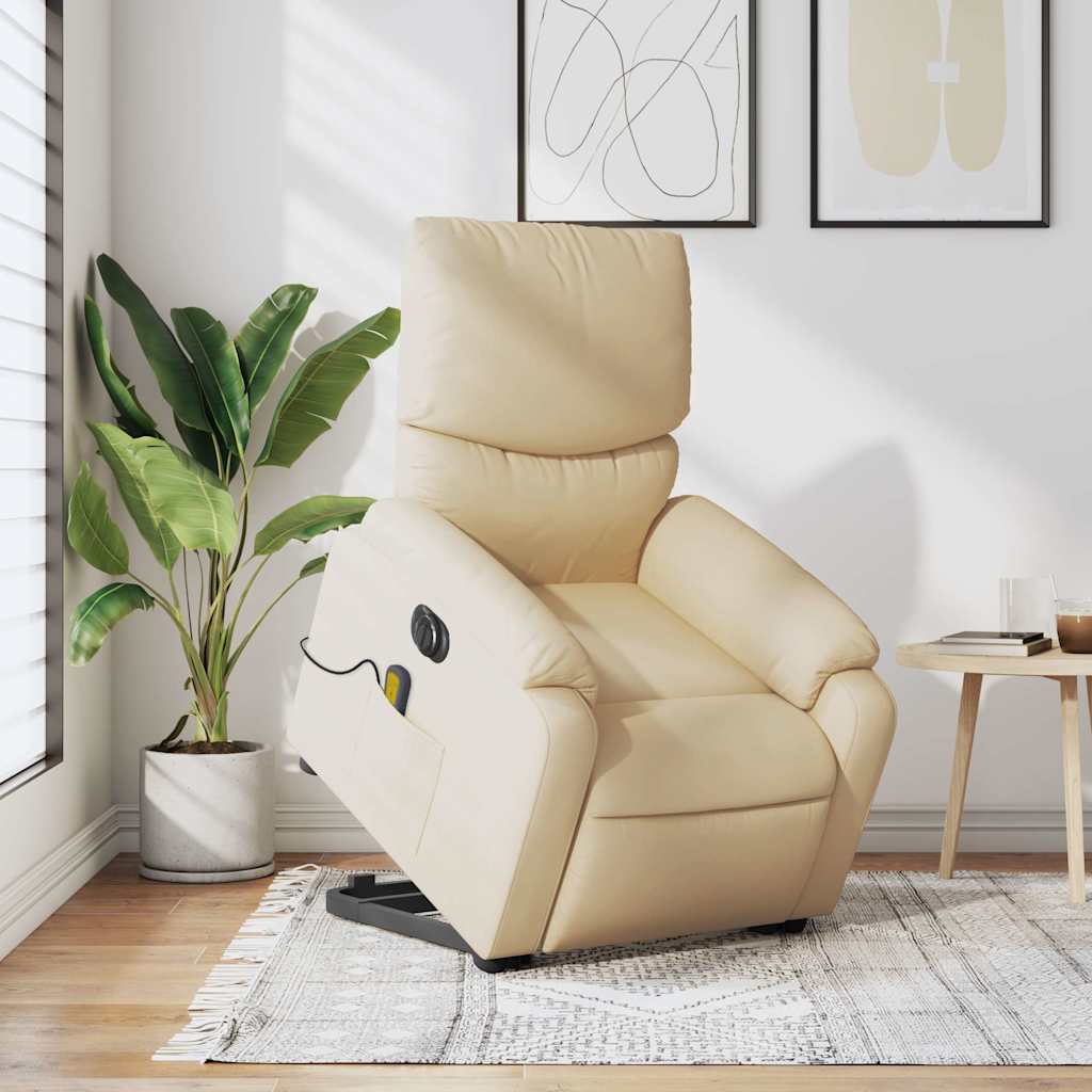 Elektrischer Massagesessel mit Aufstehhilfe Creme Stoff