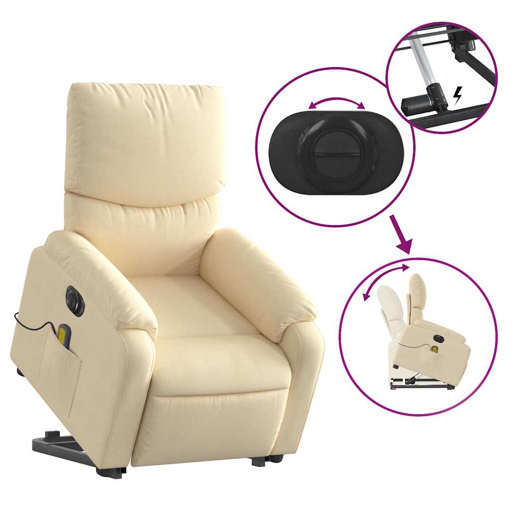 Elektrischer Massagesessel mit Aufstehhilfe Creme Stoff