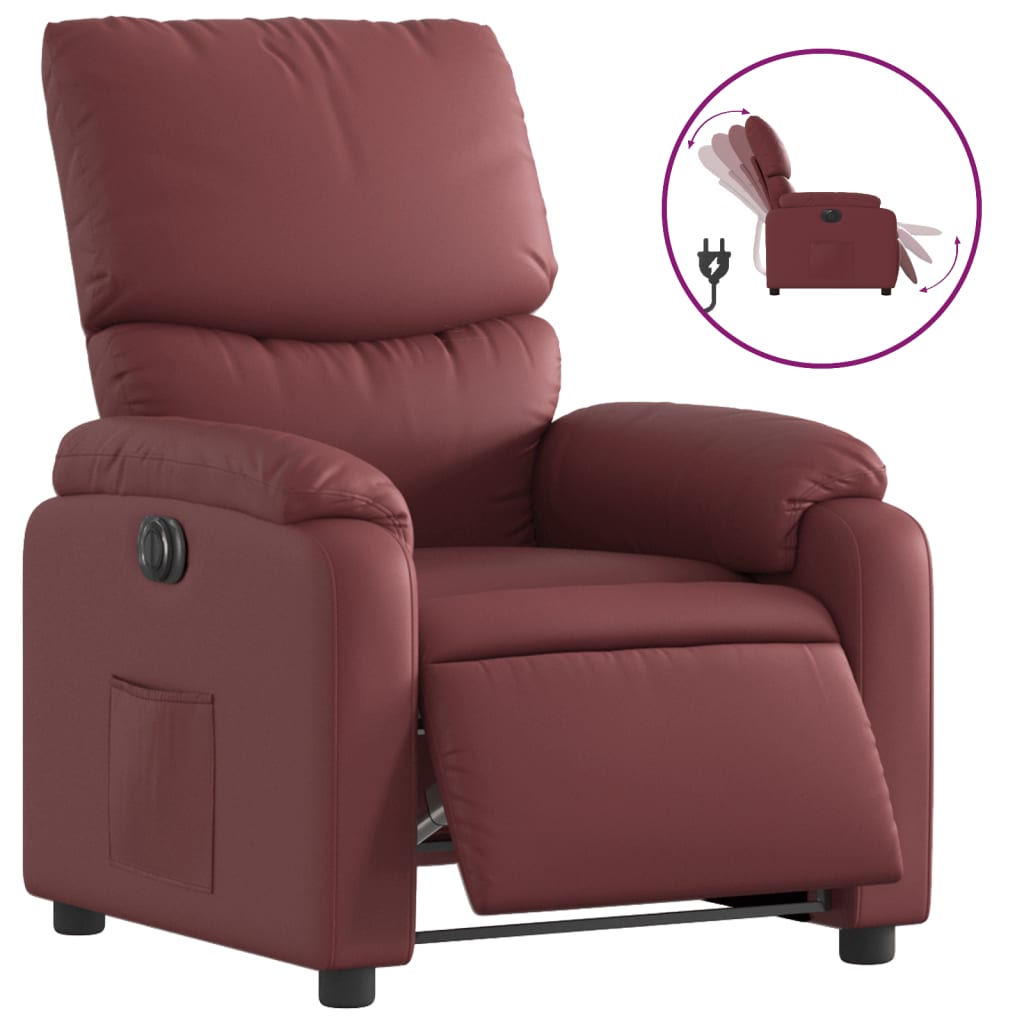 Fauteuil inclinable électrique en cuir artificiel rouge vin