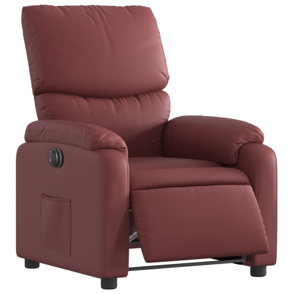 Fauteuil inclinable électrique en cuir artificiel rouge vin