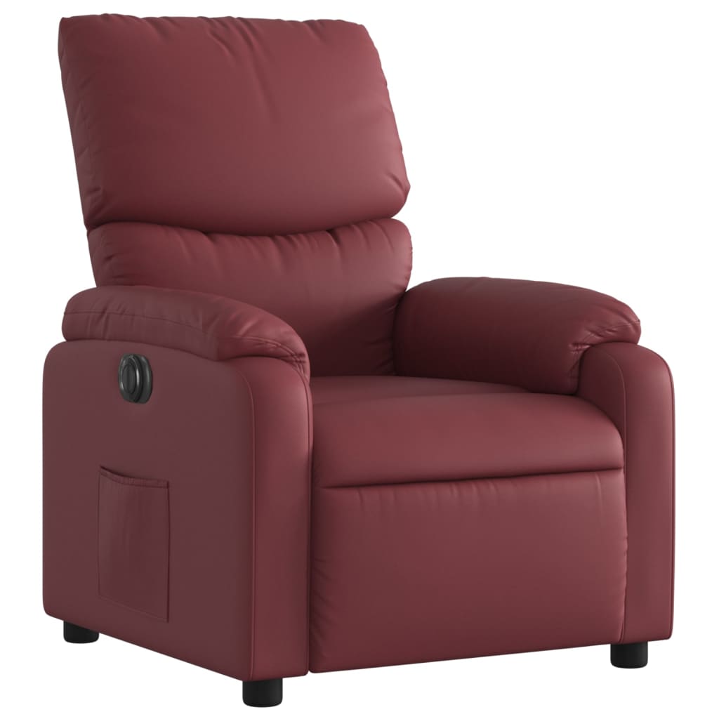 Fauteuil inclinable électrique en cuir artificiel rouge vin