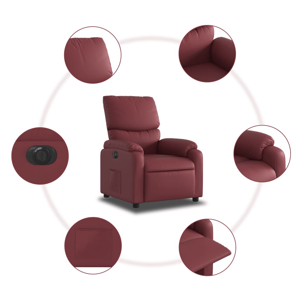 Fauteuil inclinable électrique en cuir artificiel rouge vin