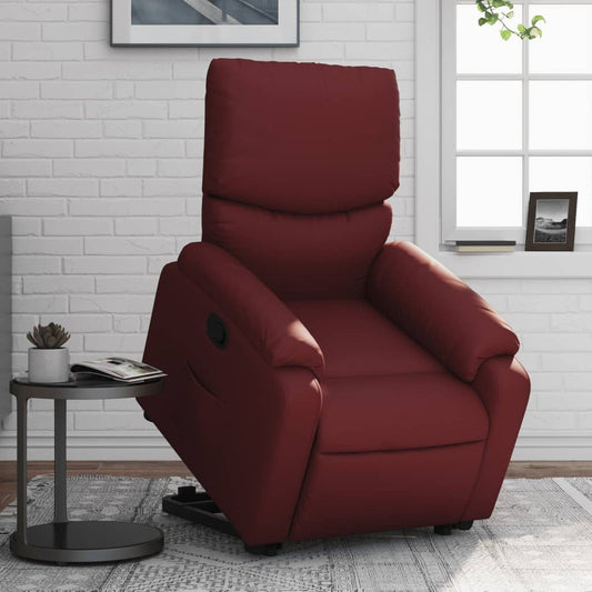Fauteuil relax avec aide à la verticalisation en cuir artificiel rouge vin