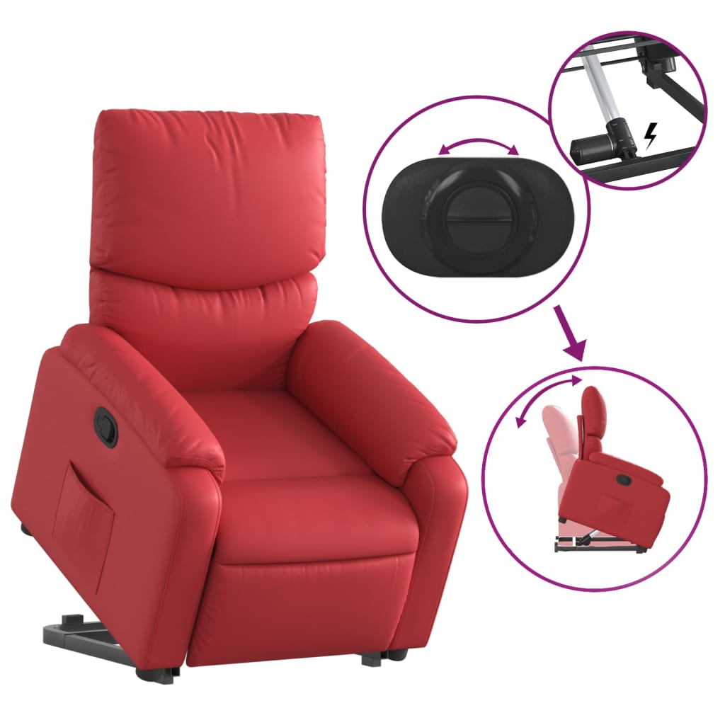 Fauteuil inclinable avec aide à la verticalisation, rouge, similicuir