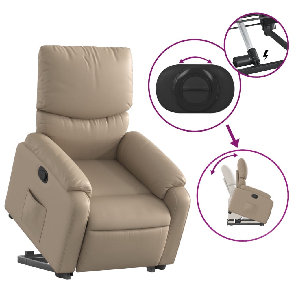 Fauteuil inclinable avec aide à la position debout en cuir artificiel marron cappuccino