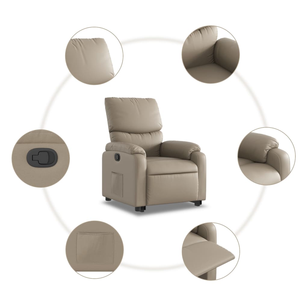Fauteuil inclinable avec aide à la position debout en cuir artificiel marron cappuccino